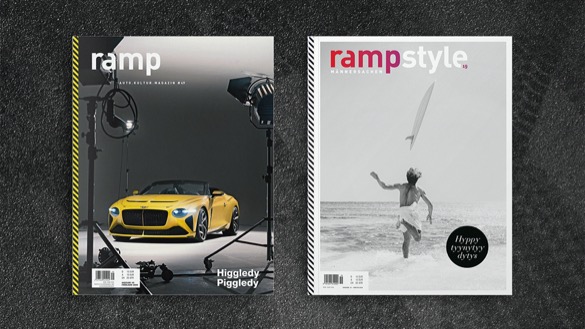 Cover der Magazine »ramp« und »ramp.style« auf dunklem Asphalt